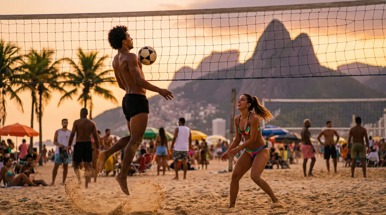 Futevôlei no fim de tarde em praia carioca